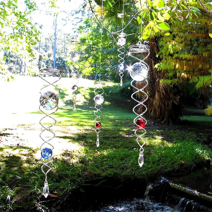 Decorative Spiral - 2024 New Gazing Ball Spiral Tail Wind Spinner Stabilizer, Spinfinity Designs Hanging Kinetic Wind Spinners Decorative Spiral Crystal Sun Catchers Rainbow Maker (Green, 12in)
