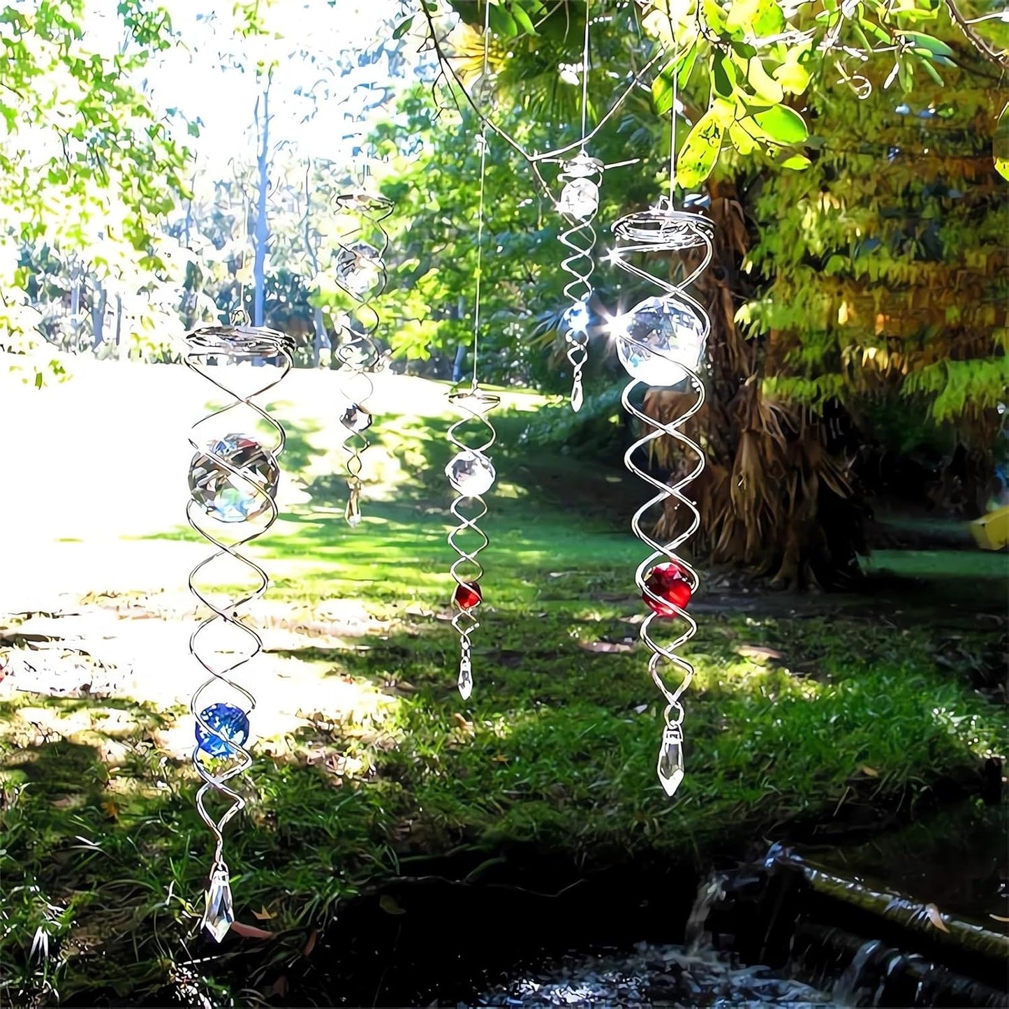 Decorative Spiral - 2024 New Gazing Ball Spiral Tail Wind Spinner Stabilizer, Spinfinity Designs Hanging Kinetic Wind Spinners Decorative Spiral Crystal Sun Catchers Rainbow Maker (Red, 9in)