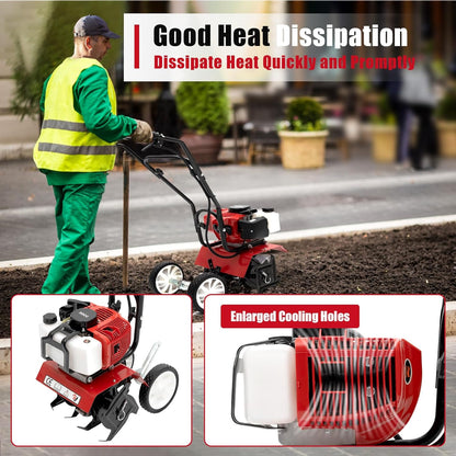 52CC Gas Powered Garden Tiller/Cultivator, 2 Stroke Mini Tiller for Gardening,1.65KW Hand Tiller, Garden Tools, Rototiller Cultivator with Long Handle,Tiller Machine for Plow, Turn The Soil