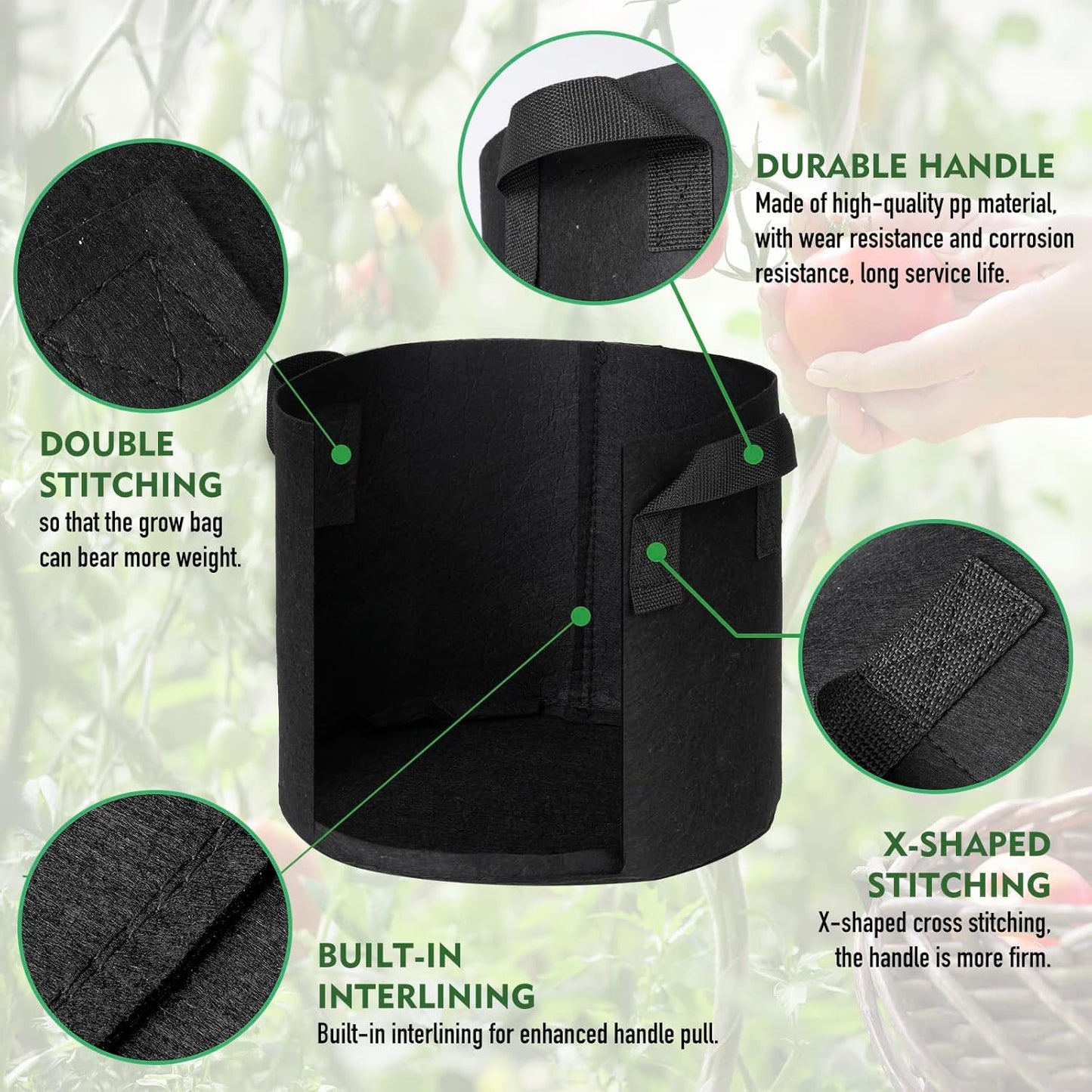 WEIFENG Grow Bags 5 Gallon Thickened Fabric Planting Bag 5-Pack Plant Pots with Handles