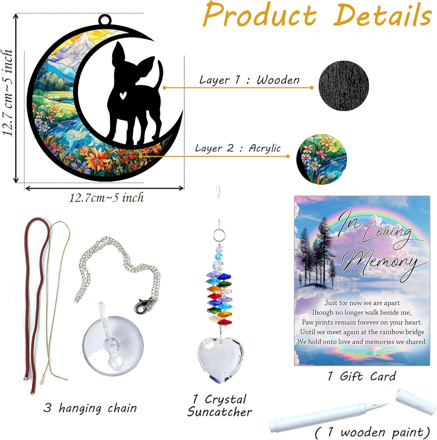 Chihuahua Suncatcher, Personalized Pet Loss Gift with Name & Date, Heart-Shaped Crystal Sun Catcher, Dog Remembrance Sympathy Rainbow Maker for Window & Garden