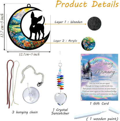 Chihuahua Suncatcher, Personalized Pet Loss Gift with Name & Date, Heart-Shaped Crystal Sun Catcher, Dog Remembrance Sympathy Rainbow Maker for Window & Garden