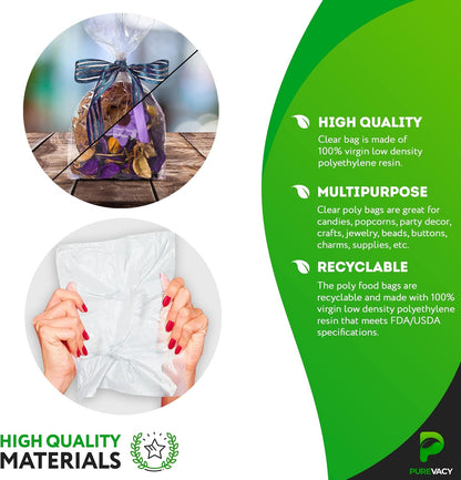 Gusseted Plastic Bags, 8 x 4 x 18 Inches. Pack of 1000 Clear Gusseted Poly Bags. 2 Mil Polyethylene Flat Bottom Bag with Side Gusset. Plastic Bread Bag. Clear Baggies for Treats
