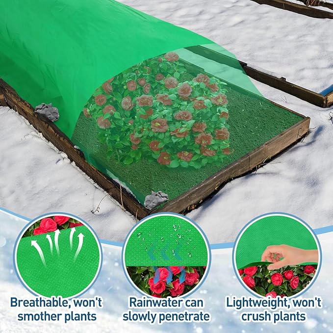 Alphatool 2.0oz/yd² Plant Covers Freeze Protection - 10 x 20 ft Easy of Use Green Winter Plant Frost Blanket Shield for Raised Beds, Reusable Garden Fabric Cloth Floating Row Cover for Outdoor Plants