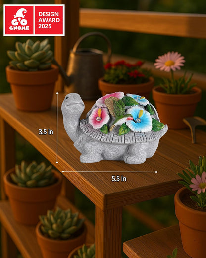 Solar Turtle Figurine Lights with Hummingbird Flower 5.5-inch – Garden Statue for Outdoor Yard Decorations, Lawn Ornaments, Balcony Decor – Ideal Gift for All Occasions (Turtle)