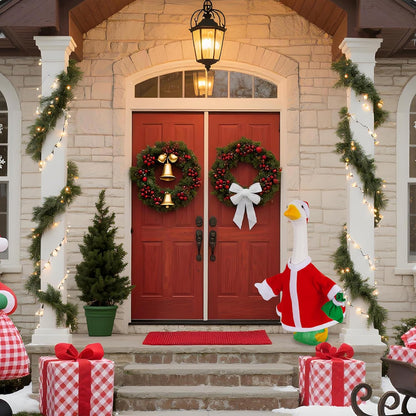Porch Goose Outfits Outdoor Decoration: 2Pcs Santa Costume Set 23"/ 17" Lawn Goose Statue Red Clothes for Theme Party Garden Patio Yard