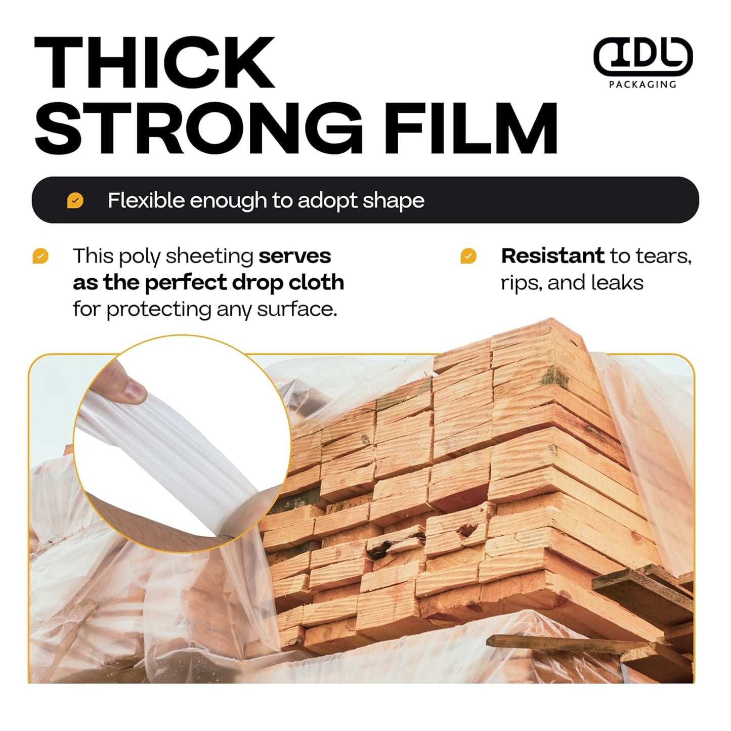 Plastic Sheeting 4 mil, 6' x 50' (300 sq.ft.), Pack of 6 - Thick Semi-Clear Plastic Sheeting for Construction, Painting, Drop Cloth, Slide&Slip - Heavy Duty LDPE Film Roll by IDL Packaging
