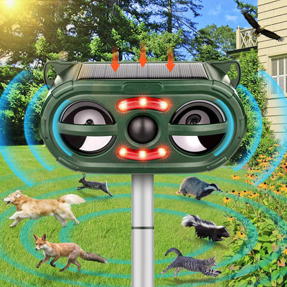 Ultrasonic Animal Repeller,Solar Pest Animal Repellent Outdoor,Squirrel Repellent,Animal Deter Devices Outdoor,Cat Repeller with Motion Sensor & Flashing Light (1 Pcs)