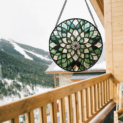 Stained Glass Window Hanging - Abstract Gradient Flowers Suncatcher for Doors Window Home Green Sun Catchers Decor Christmas Mother's Day Birthday Gifts for Teacher Women Men Mom Nana 7.8 in