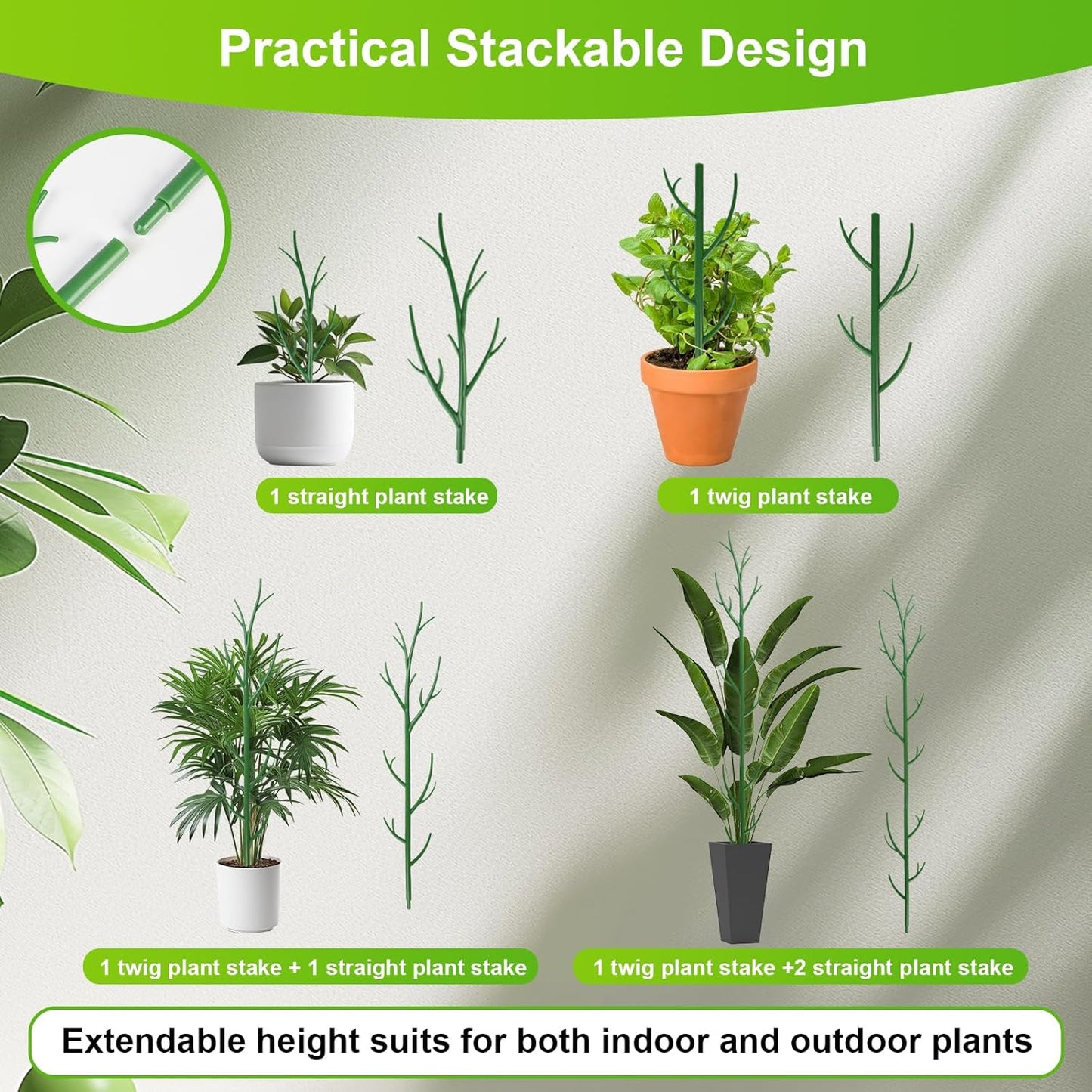 7 Pack Monstera Plant Support - 24.4" Plant Support Stakes for Indoor Plants Sticks Support Tall Indoor Plant Stakes with Twist Ties Stackable Plant Stem Support for Monstera Plants