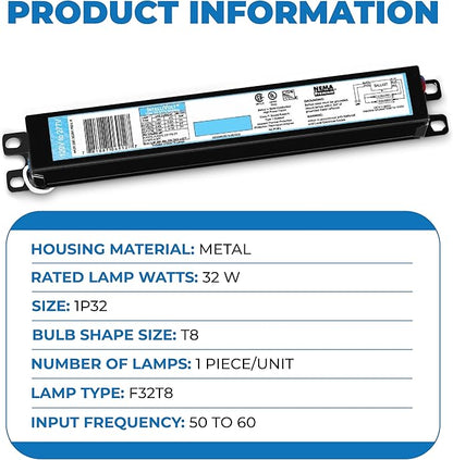 OHLECTRIC Replacement for ICN1P32-SC 1 Lamp - T8 Fluorescent Ballast, Electronic Ballast