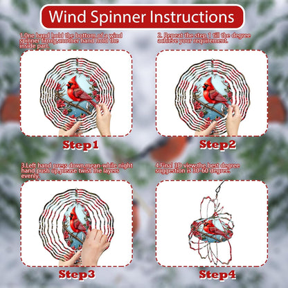 3D Red Cardinal Wind Spinner 10 Inch Stainless Steel Bird Wind Sculpture Kinetic Art Hanging Ornament for Outdoor Garden, Yard, Patio, and Home Decoration Christmas Decor