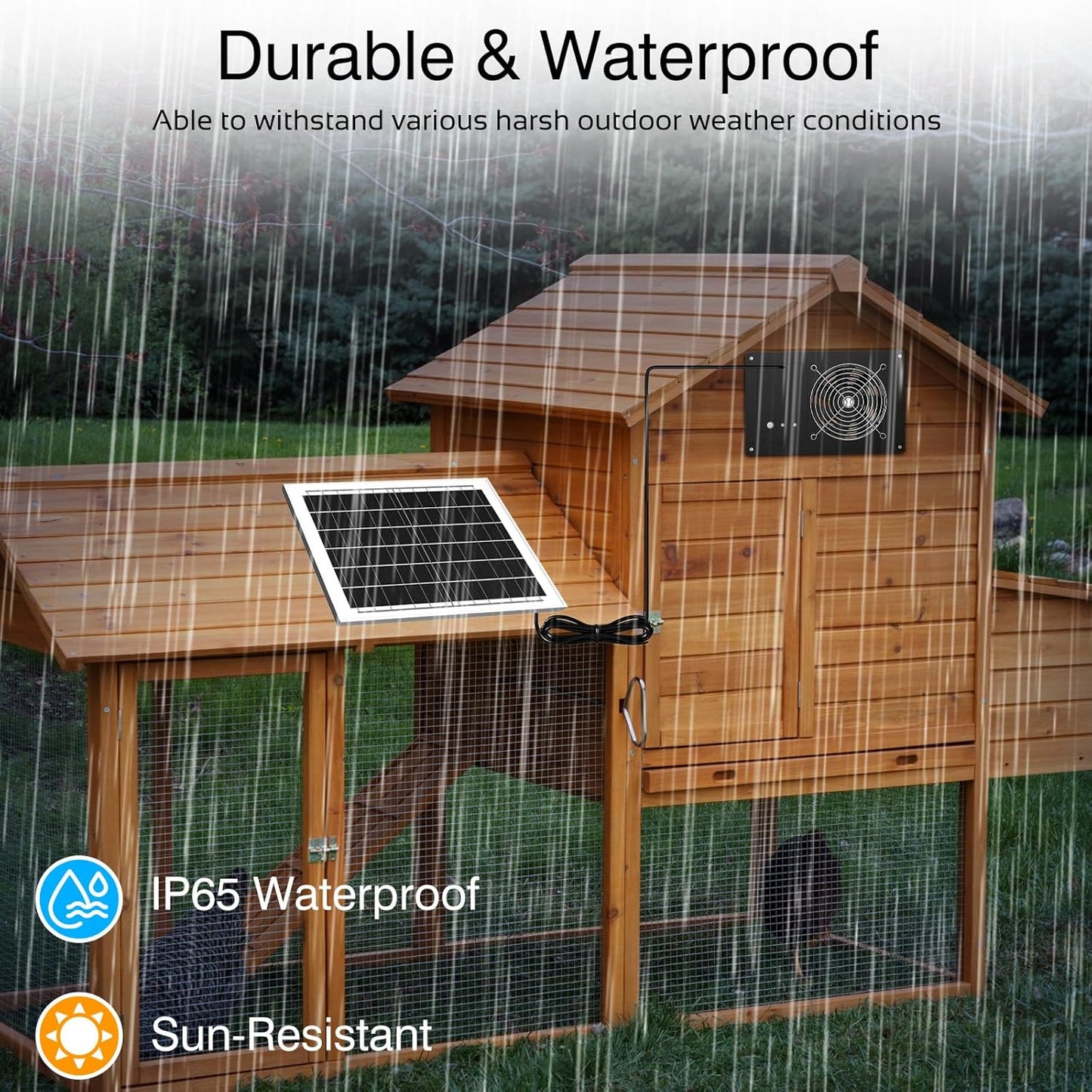 Solar Powered Fan with Timer & 15000mAh Battery, 25W Efficient Solar Exhaust Intake Fan, 3500 RPM High-Speed Waterproof Ventilation Fans for Chicken Coops, Greenhouses, Pet Houses, Sheds & Windows
