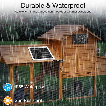 Solar Powered Fan with Timer & 15000mAh Battery, 25W Efficient Solar Exhaust Intake Fan, 3500 RPM High-Speed Waterproof Ventilation Fans for Chicken Coops, Greenhouses, Pet Houses, Sheds & Windows