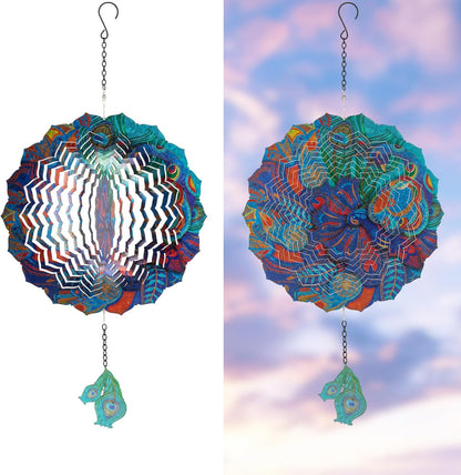 Peacock Hanging Wind Spinner Outdoor - Peacock Gifts for Mom Women Grandma, Metal 12-Inch 3D Laser Cut Metal Kinetic Wind Spinners Clearance Waterproof for Yard Patio Garden Art/Indoor Decor