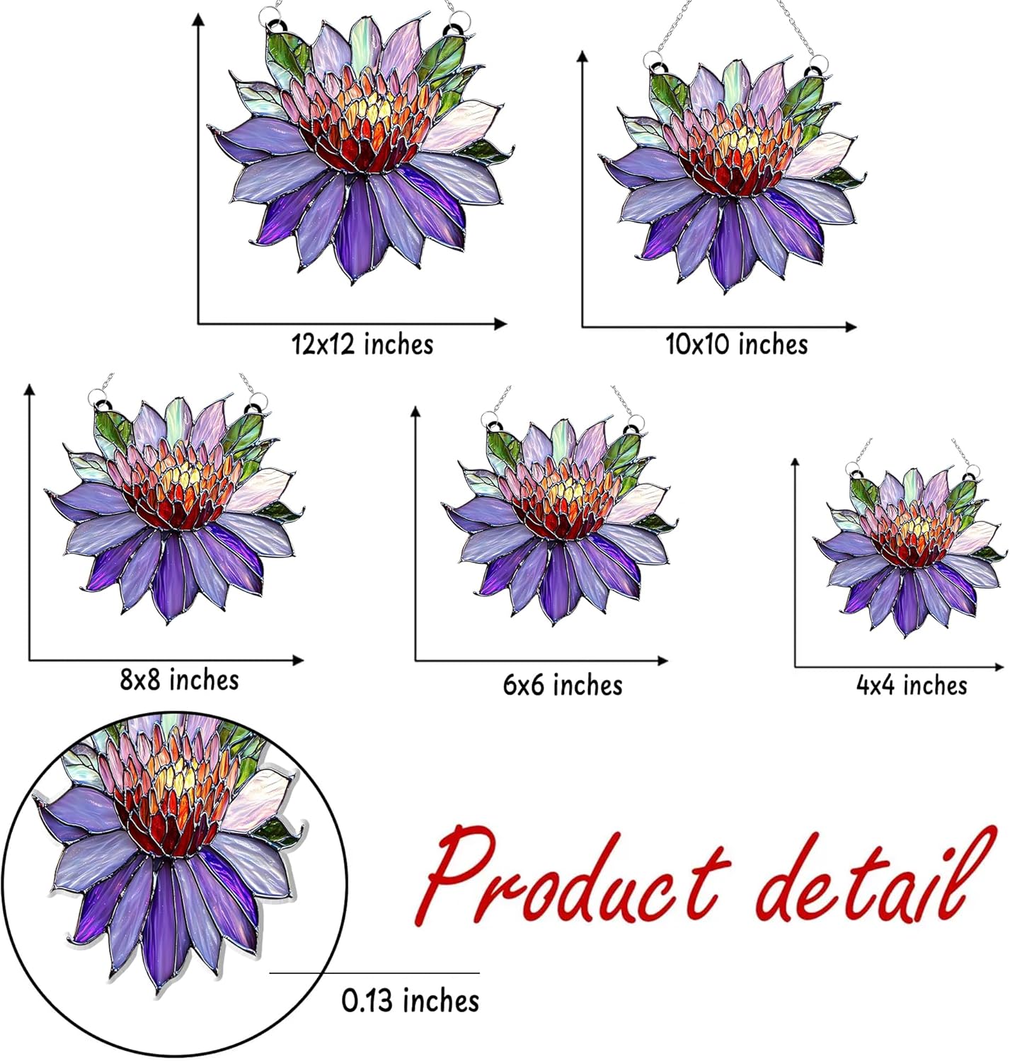 Purple Water Lily Flower Acrylic Suncatcher Stained Glass Effect Window Car Hanging Christmas Ornament Indoor Outdoor Decor Garden Sun Catcher Panel Flower Lover for Women Mom Grandma