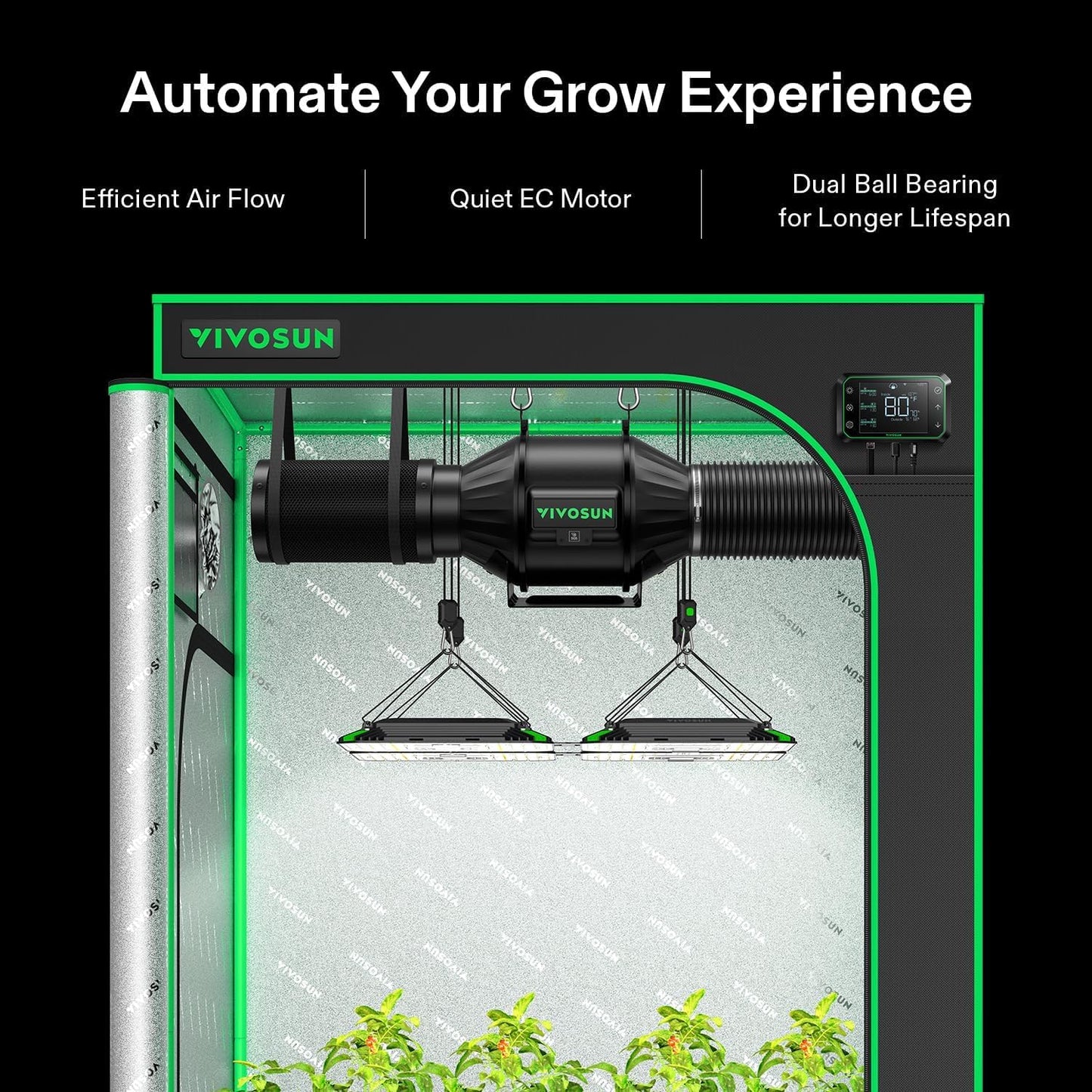 VIVOSUN Smart Air Filtration PRO T4 Kit 4", AeroZesh T4 Inline Duct Fan w/GrowHub E42A Temp. Humidity WiFi-Controller, Carbon Filter & Ducting, Cooling & Ventilation System for Grow Tent, Hydroponics