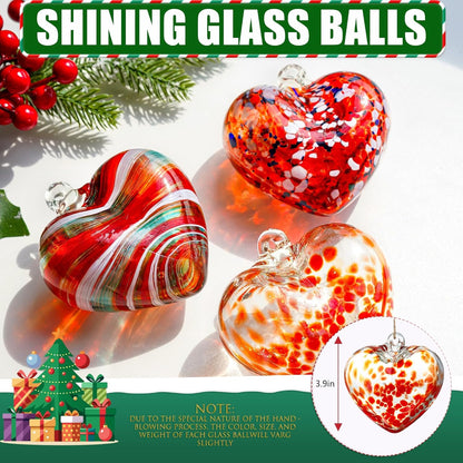 Love Heart Hand Blown Glass Gazing Balls for Garden Hanging Friendship Balls Christmas Ball Ornaments for Xmas Tree Decoration (Red - B)