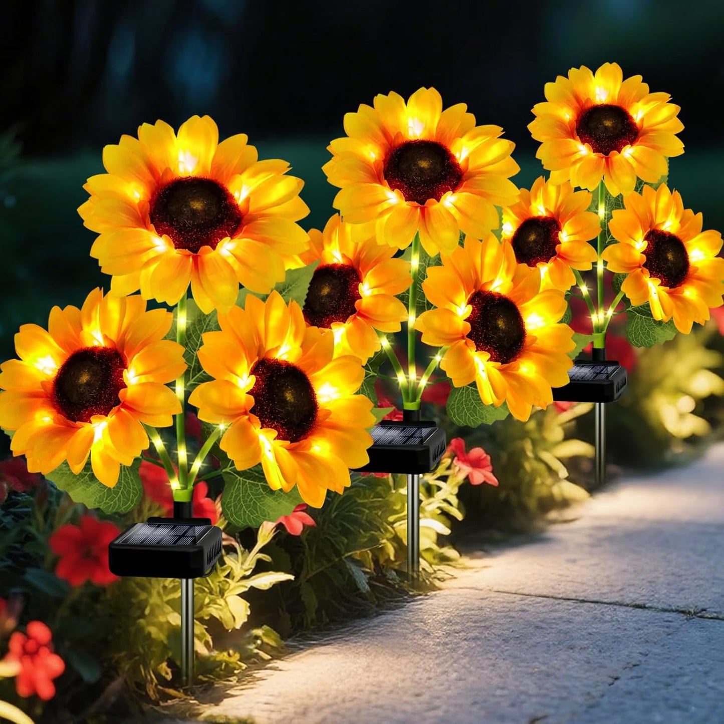 Solar Garden Lights Outdoor, 3 Pack Sunflower Lights with 9 Large Sunflower, Waterproof Garden Decor, Birthday Gifts for Mom Grandma, Decorative Solar Flowers for Pathway Patio Yard Fall Decorations