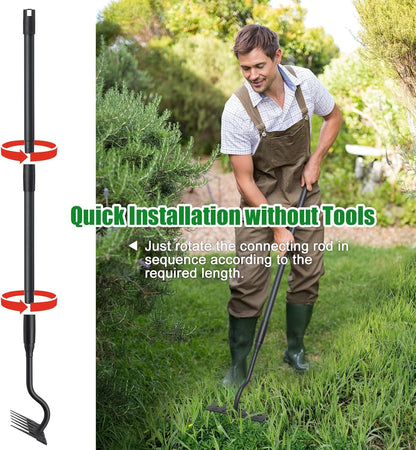 Weed Puller Tool, Garden Weeding Rake Tools with Detachable Long Handle, 56 inch Weed Remover Gardening Hand Tool for Lawn, Yard, atio and Backyard (6 Tines)