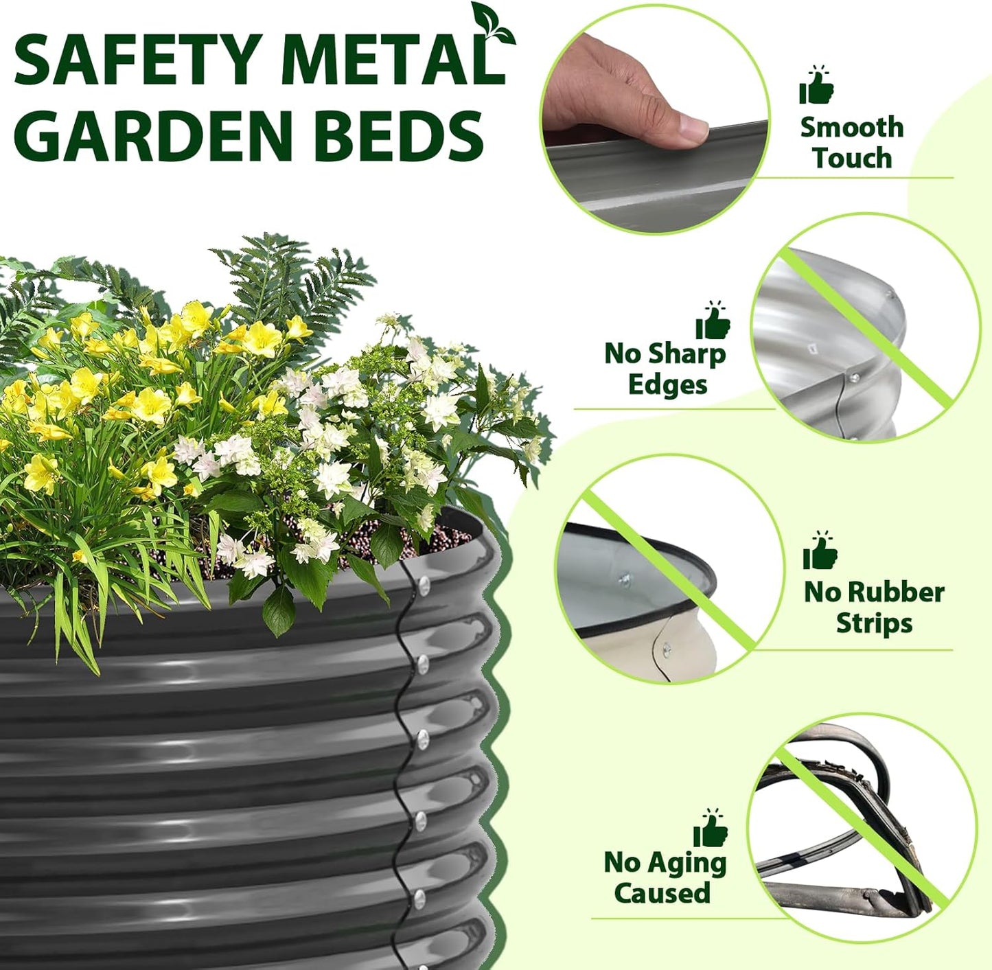 A ANLEOLIFE 6-Pack 4X4X1.5ft & 6X2X1.5ft Deep Root Galvanized Raised Garden Beds Outdoor for Planting Vegetables Flowers Herb, Quartz Grey