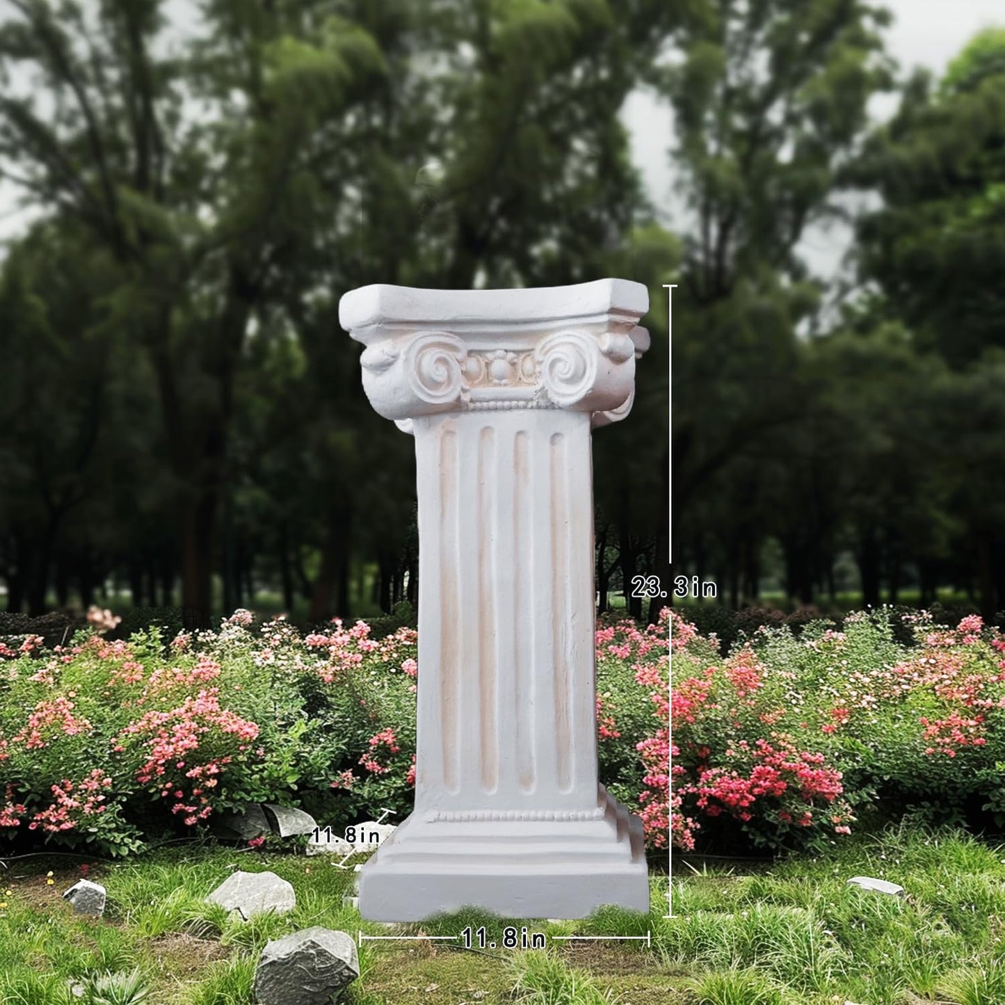 Elegant Classical Greek Roman Ionic Order Vintage Weathered Column Pedestal Decorative Display Stand for Statues Plants, or Vases Perfect for Home Decor and Event Settings, White