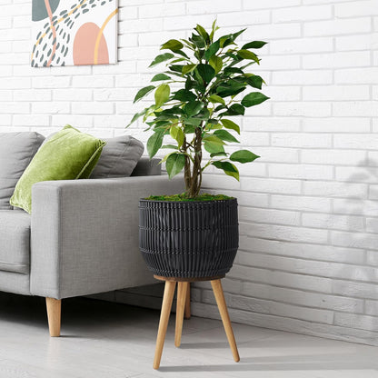 Casafield Indoor Planter with Stand, Black Floor Planter with Wood Legs, Large Plant Pot Cover with Liner for Houseplants, Flower Pots and Trees