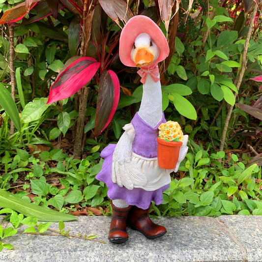 iRonrain Garden Statues Gardener Couple Duck, Indoor Ourdoor Decorations Cute Ducks Art Décor