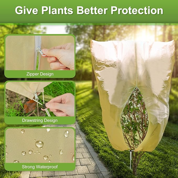 DELSWIN Plant Covers Freeze Protection, 95" x79" 2.8oz/yd², Frost Blankets for Outdoor Plants Frost Cloth with Zipper & Drawstring, Extra Large Plant Frost Protection Shrub Tree Covers for Winter