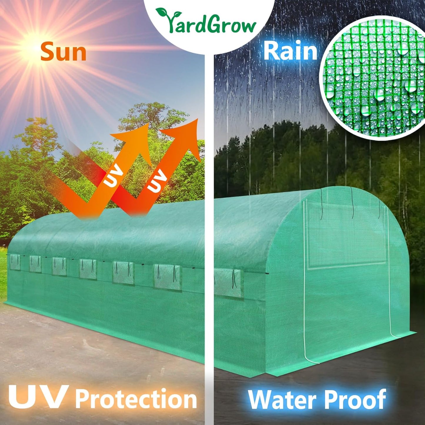 YardGrow Greenhouse Replacement Cover Larger Walk in Outdoor Plant Gardening Greenhouse, 2-Doors with 2 Mesh Windows, Frame Does NOT Included (25'x10'x6.6')