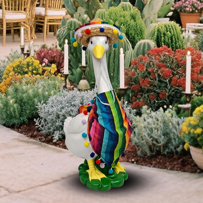 Porch Goose Statues + Porch Goose Outfits, 20" Large Durable Resin Goose Statue Decor with Fun Porch Goose Clothes, Mexican Sombrero Scarf Decorations DIY Indoor Outdoor Garden Patio Yard Lawn Gifts