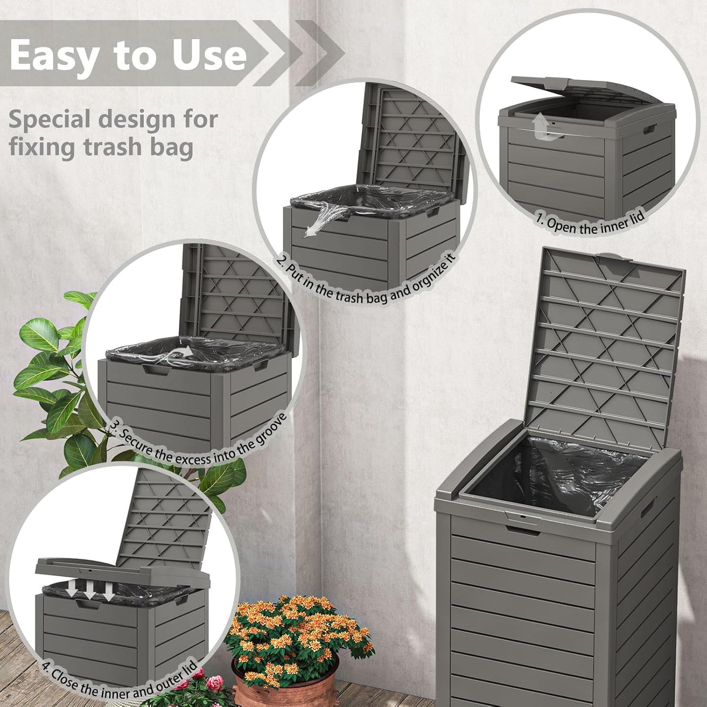 31 Gallon Kitchen Waste Bin with Lid and Drip Tray for Easy Cleaning-Perfect，Resin Outdoor Trash Can for 33-40 Gal Trash Bag, Outdoor Trash Can for Patio,Black Kitchens, and Outdoor Entertaining