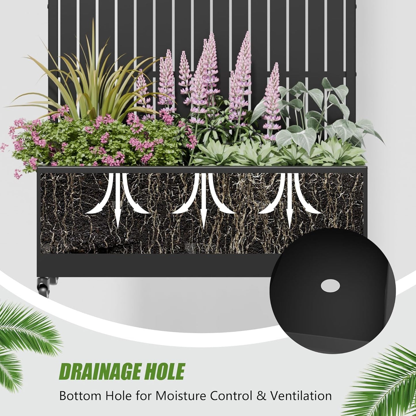 Casaphoria 72"x47" Metal Raised Garden Bed with Trellis(2 Pack), Outdoor Planter Box with Wheels & Drainage Holes for Climbing Plants, Flowers, Elevated Garden Kit, Black-Fence-Arched