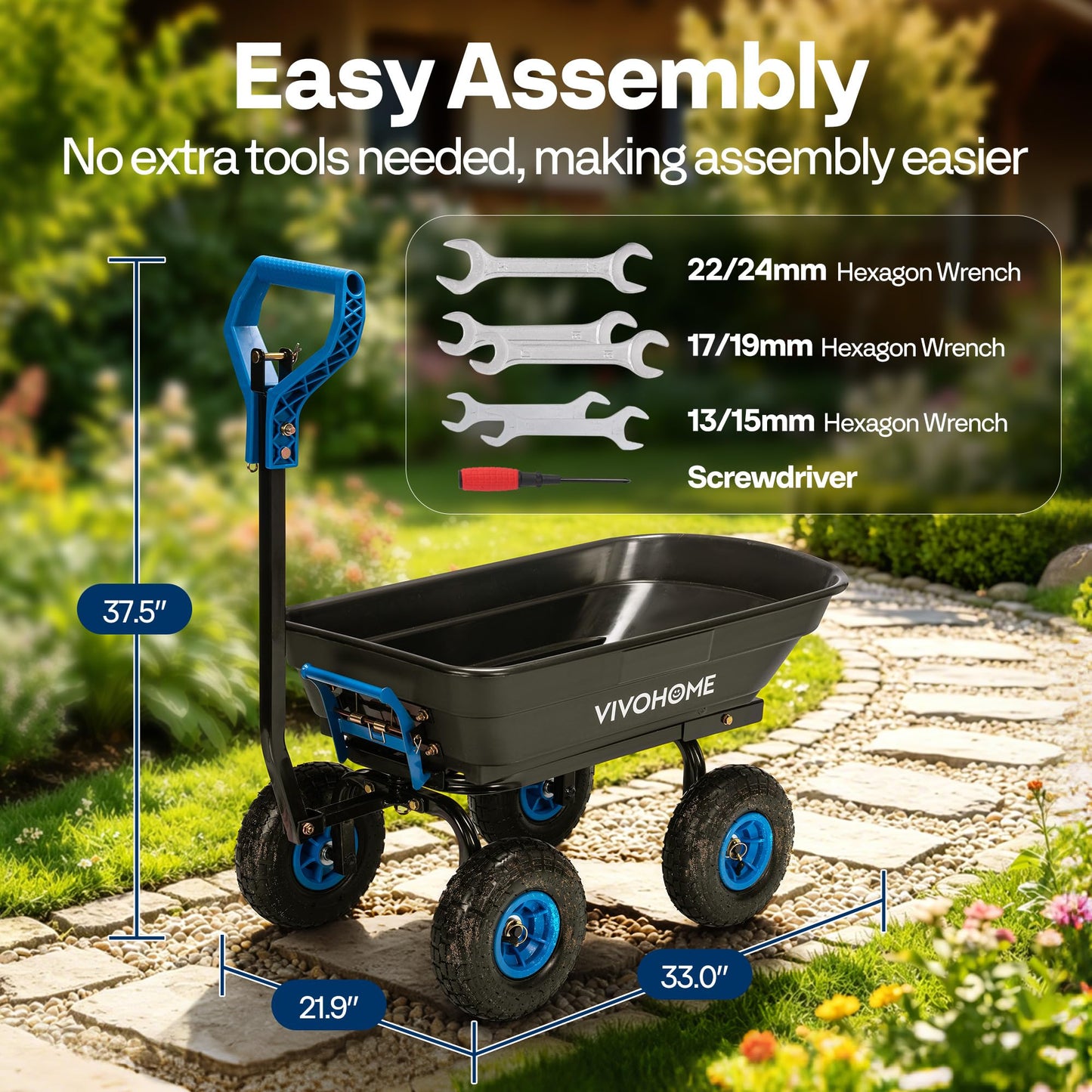 VIVOHOME 660lbs Wheelbarrow Dump Garden Cart with 2-in-1 Convertible Handle