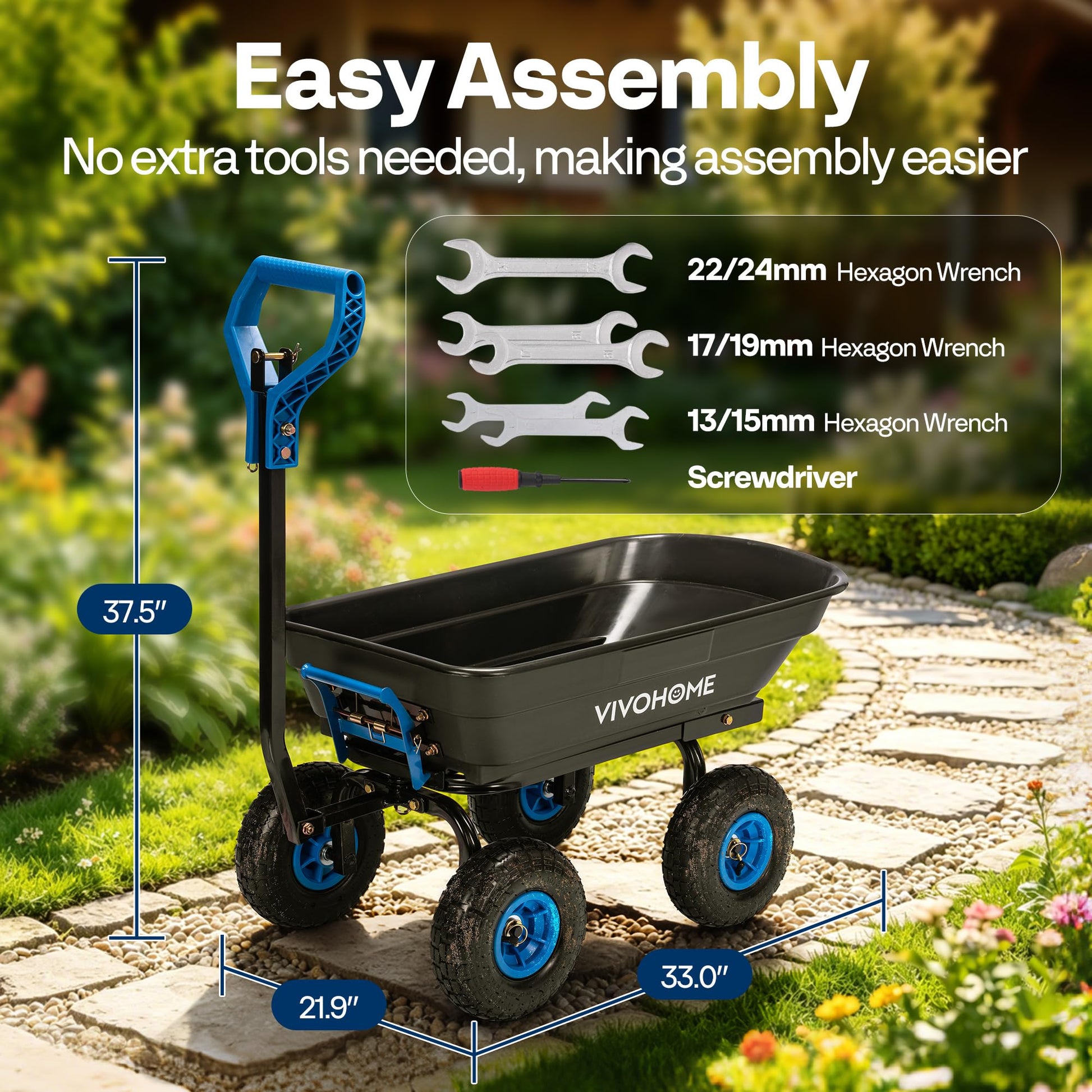 VIVOHOME 660lbs Wheelbarrow Dump Garden Cart with 2-in-1 Convertible Handle