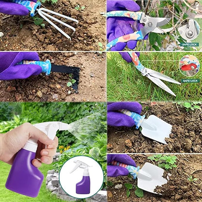 Purple Gardening Tool Set for Women, 13PCS Stainless Steel Purple Garden Tool Set with Trowel, Rake, Weeder, Pruner, Sprayer, Claw Digging Gloves, Garden Tools for Gardening Women