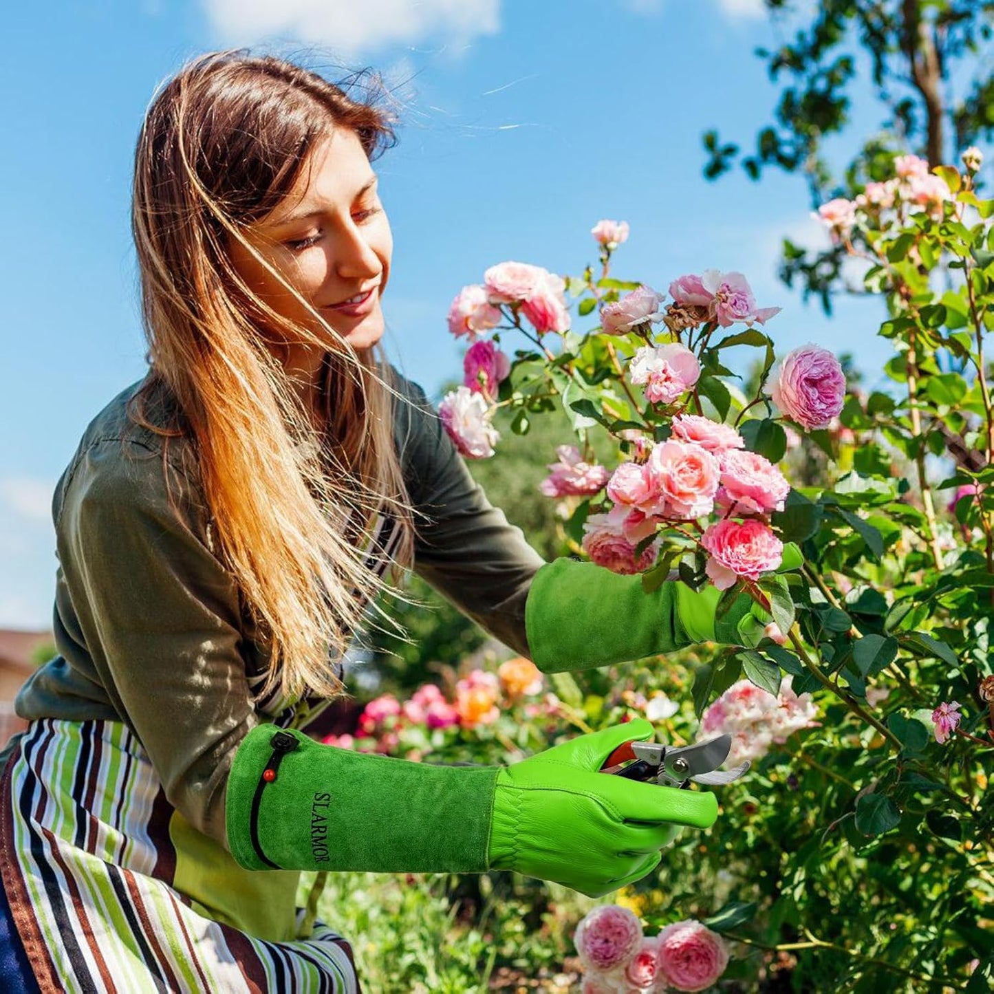 Long Gardening-Gloves Women/Men-Thorn proof Rose Pruning Heavy Duty Gauntlet-L