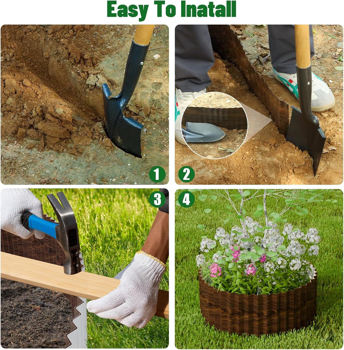 SnugNiture Corrugated Metal Garden Edging,6" x 20' Sturdy Lawn Edging Border,Landscape Edging Border for Lawn, Flower Bed,Garden and Yard(Brown)