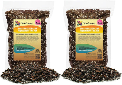 Gardenera Premium Swiss Cheese Plant Potting Mix - 10 QT - Monstera Deliciosa Blend for Optimal Nutrients and Drainage for Healthy Growth - (2 Bags of 5 Quart)