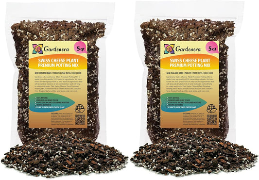 Gardenera Premium Swiss Cheese Plant Potting Mix - 10 QT - Monstera Deliciosa Blend for Optimal Nutrients and Drainage for Healthy Growth - (2 Bags of 5 Quart)