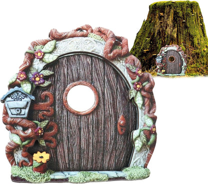 Miniature Fairy Door, Wooden Gnome Door for Trees Wall, Fairy Garden Outdoor Decor Accessories