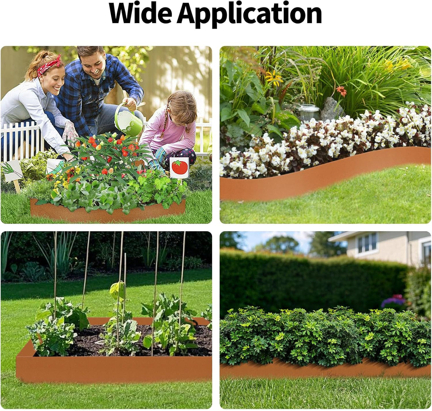 Steel Landscape Edging 6-Pack, 40"L x 4"H Strips, Steel Garden Bed Metal Borders Hammer-in Edging Border with 6 Clips, Bendable Metal Landscape Edging for Garden, Yard, Park, Lawn(Rust Brown)