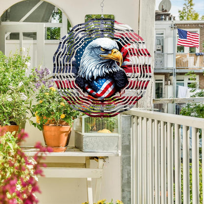 3D American Flag Eagle Wind Spinner 10 Inch Stainless Steel Kinetic Art Patriotic Hanging Decoration for Indoor and Outdoor Spaces