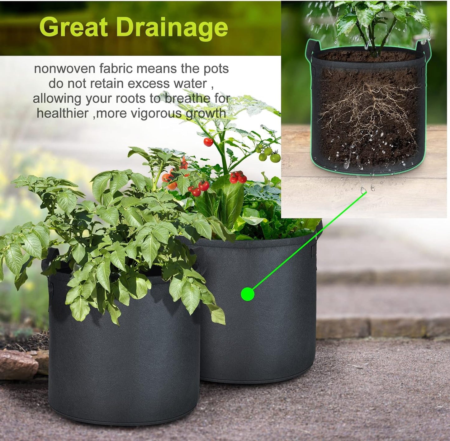 6-Pack 12 Gallon Grow Bags, 300G Thickened Nonwoven Plant Fabric Pots with Reinforced Handles for Garden Indoor Outdoor