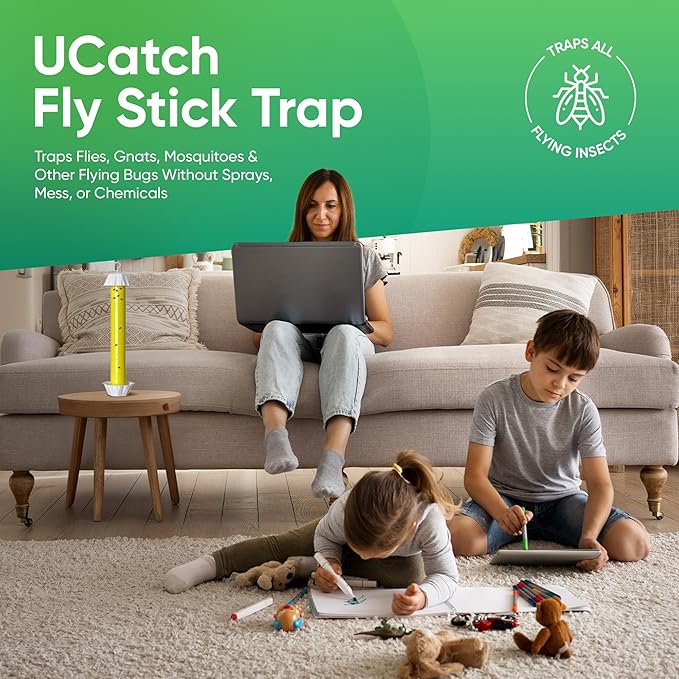 Sticky Fly Trap Indoor & Outdoor | Hanging Fly Stick for Gnats, Flies, Wasps, Mosquitoes & Other Flying Bugs | Sticky Bug Traps | Home Pest Control | Flying Insect Trap Rolls - 4-Pack | Ucatch