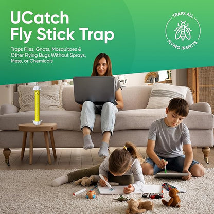 Sticky Fly Trap Indoor & Outdoor | Hanging Fly Stick for Gnats, Flies, Wasps, Mosquitoes & Other Flying Bugs | Sticky Bug Traps | Home Pest Control | Flying Insect Trap Rolls - 4-Pack | Ucatch