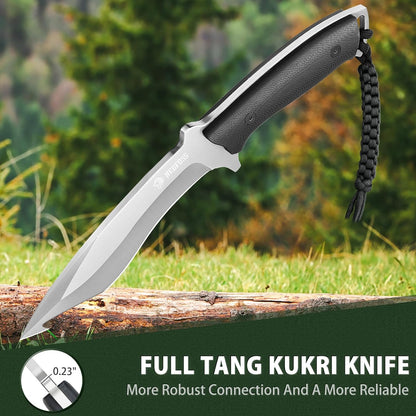 NedFoss Kukri Knife, Full Tang Hunting Knife with Sheath, 6" AUS-8 Steel Fixed Blade, 0.23" Thickness, G10 Handle, Heavy Duty Survival Knife Camping Gifts for Men Women