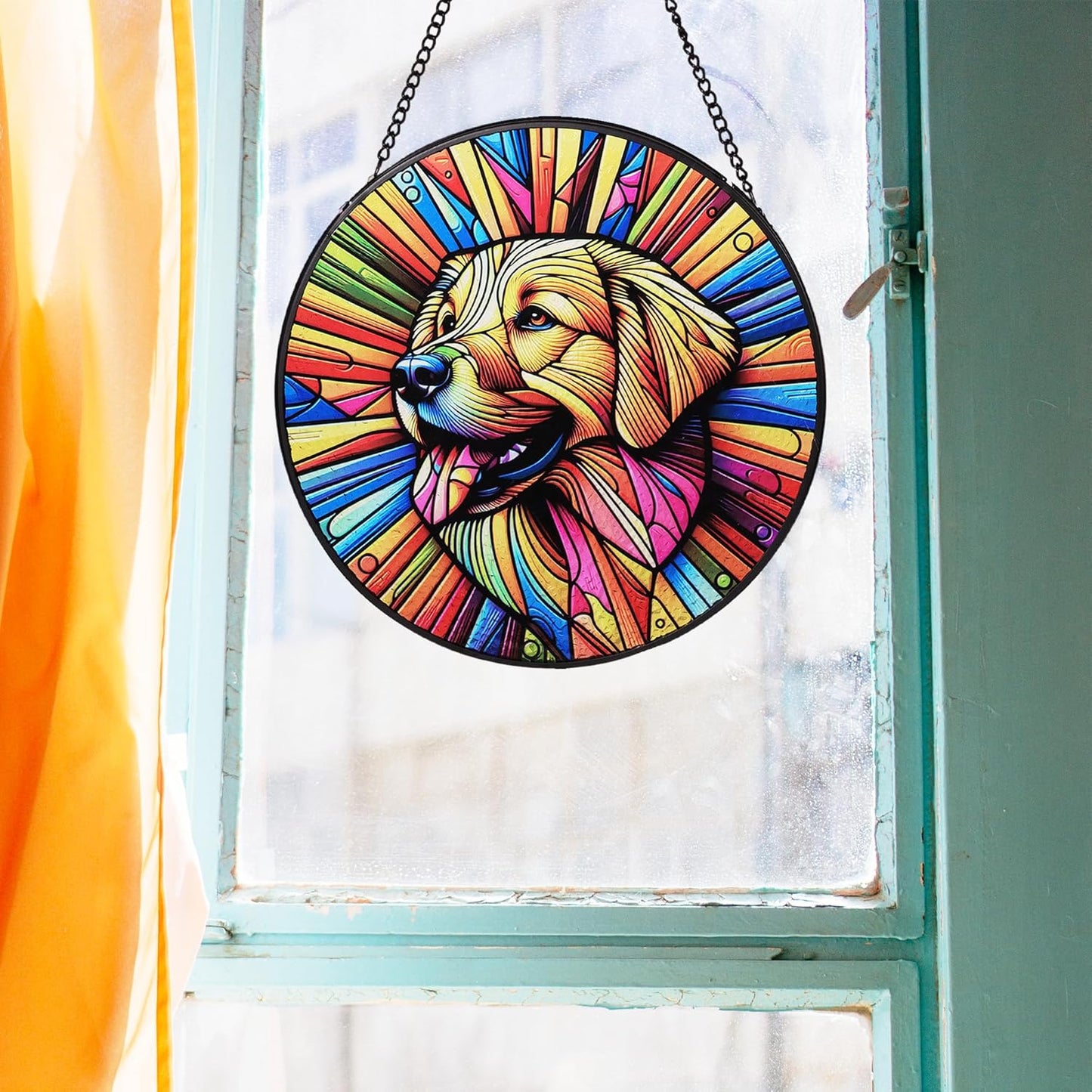 Stained Glass Dog Memorial Suncatcher,Golden Retriever Window Hanging,Sympathy Gifts for Pet Loss,7.9 inch/20 cm Home and Garden Decor for Dog Lovers (Golden Retriever)