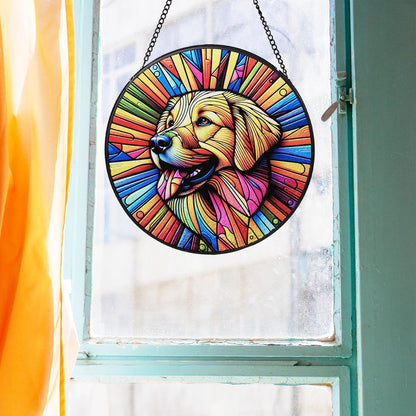 Stained Glass Dog Memorial Suncatcher,Golden Retriever Window Hanging,Sympathy Gifts for Pet Loss,7.9 inch/20 cm Home and Garden Decor for Dog Lovers (Golden Retriever)