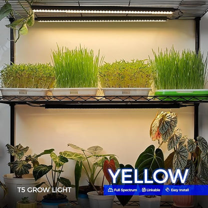 Barrina T5 Grow Lights for Indoor Plants, 2FT 40W (4 X 10W) Magnetic Installation, Full Spectrum Grow Light Strip with Individual Switch, Grow Lamp with Black Cover, Plug and Play, Yellow, 4 Packs